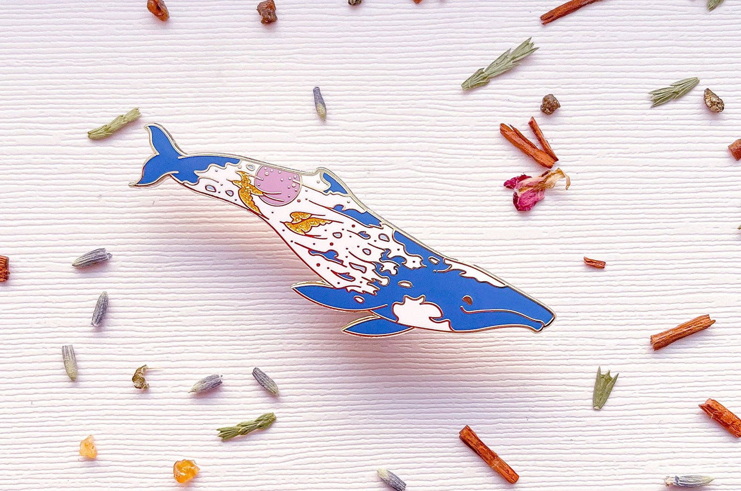 Sunrise Gray Whale Pin - "The Radiant Sky" - Gold Plated Base