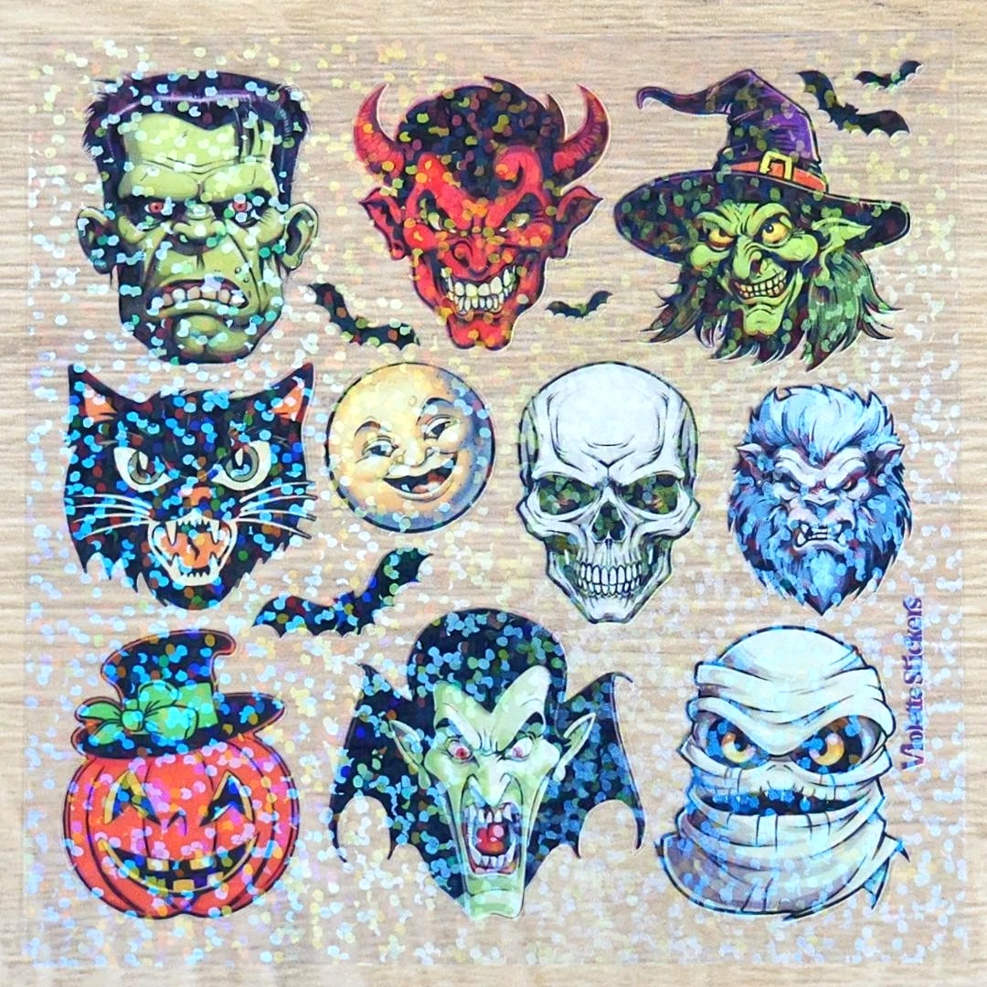 Crystal Monster Halloween Stickers - 2 Sticker Sheets for Stationary, Scrapbooking, & More