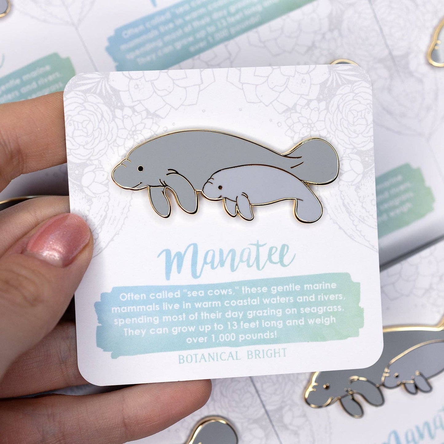 Manatee Enamel Pin - Gold Plated Nature Jewelry - Sea Life & Ocean Brooch