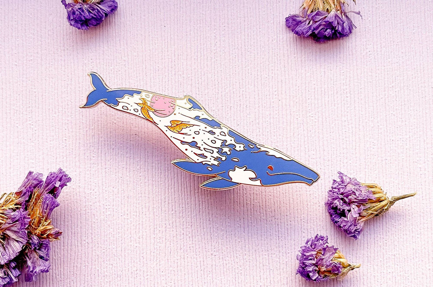 Sunrise Gray Whale Pin - "The Radiant Sky" - Gold Plated Base