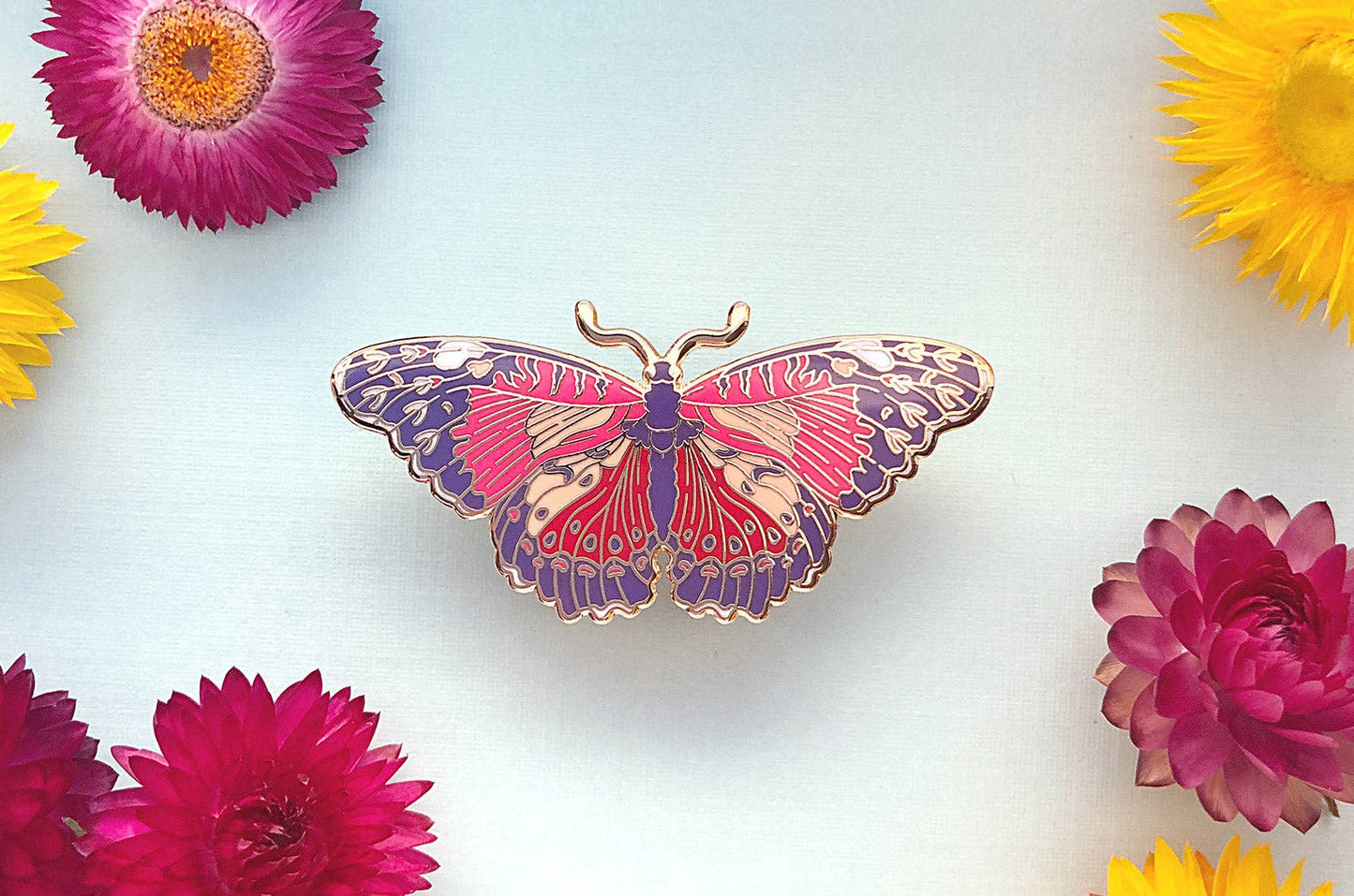 Red Lacewing Butterfly Enamel Pin - Gold Plated Base