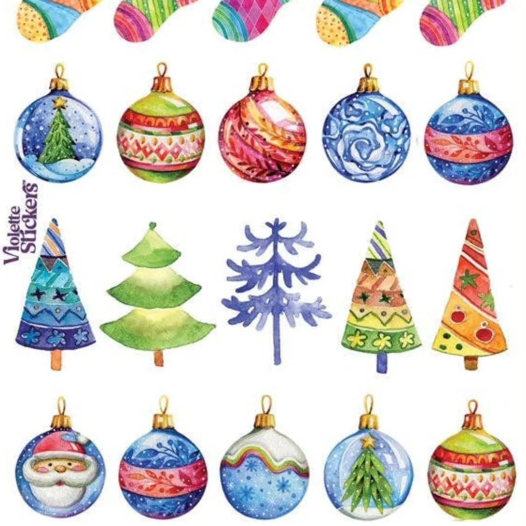 Watercolor Christmas Stickers - Festive Holiday Sticker Sheet - Colorful Winter Crafts