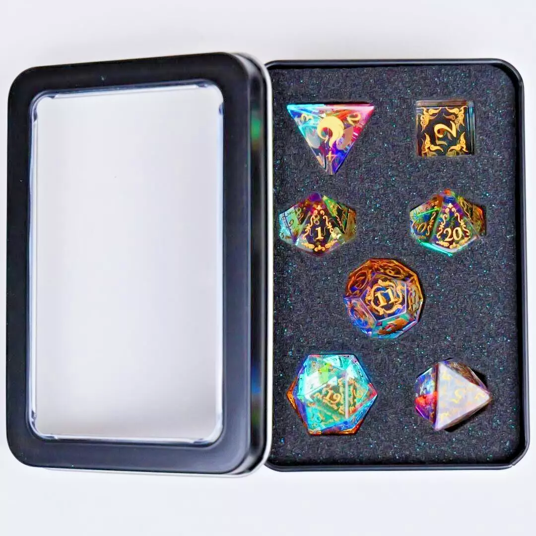 Dice Set - Phoenix Prism - 7 Glass Dice - Exclusive - RPG