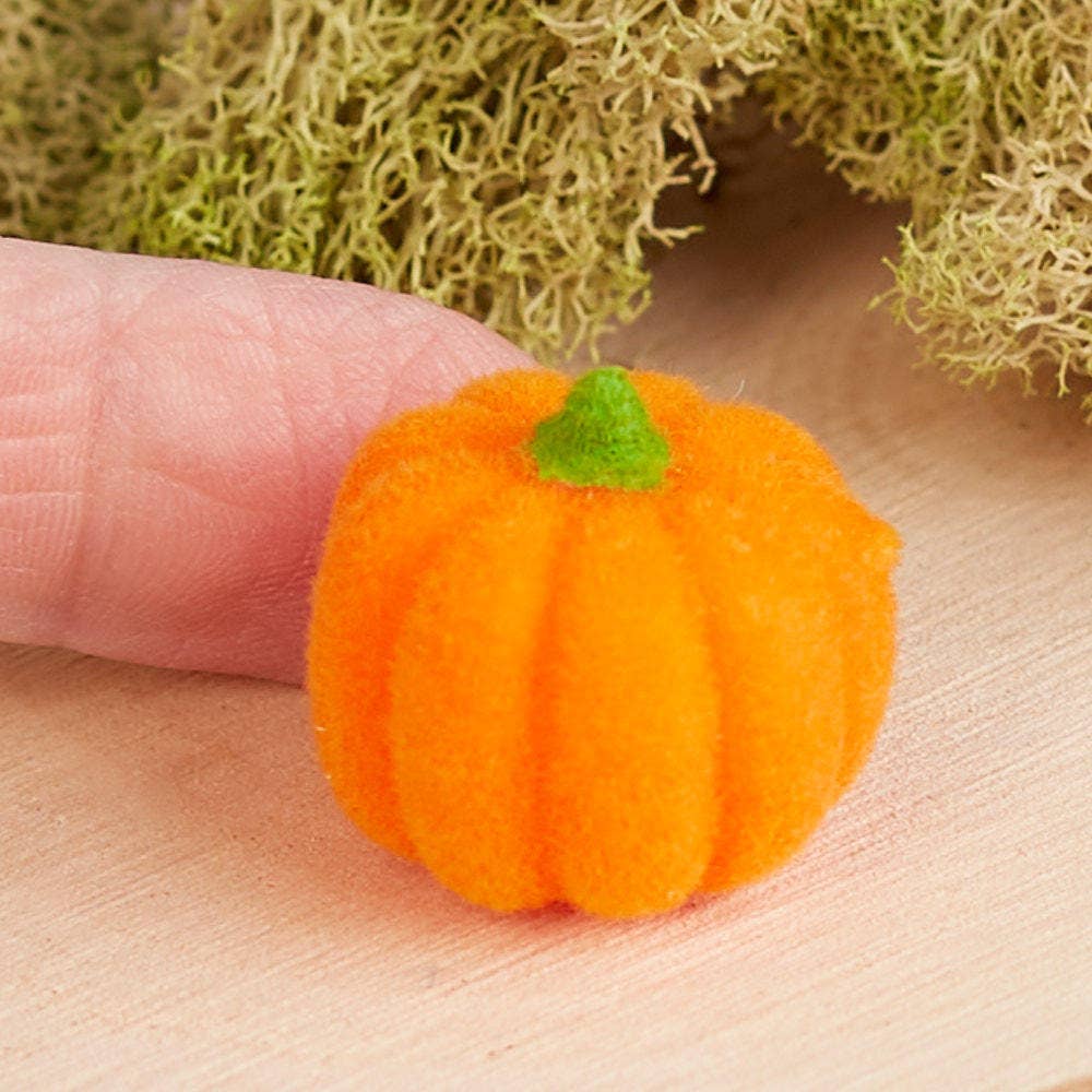 1" Miniature Flocked Pixie Pumpkins - Set of 4 - Fall & Halloween Crafts