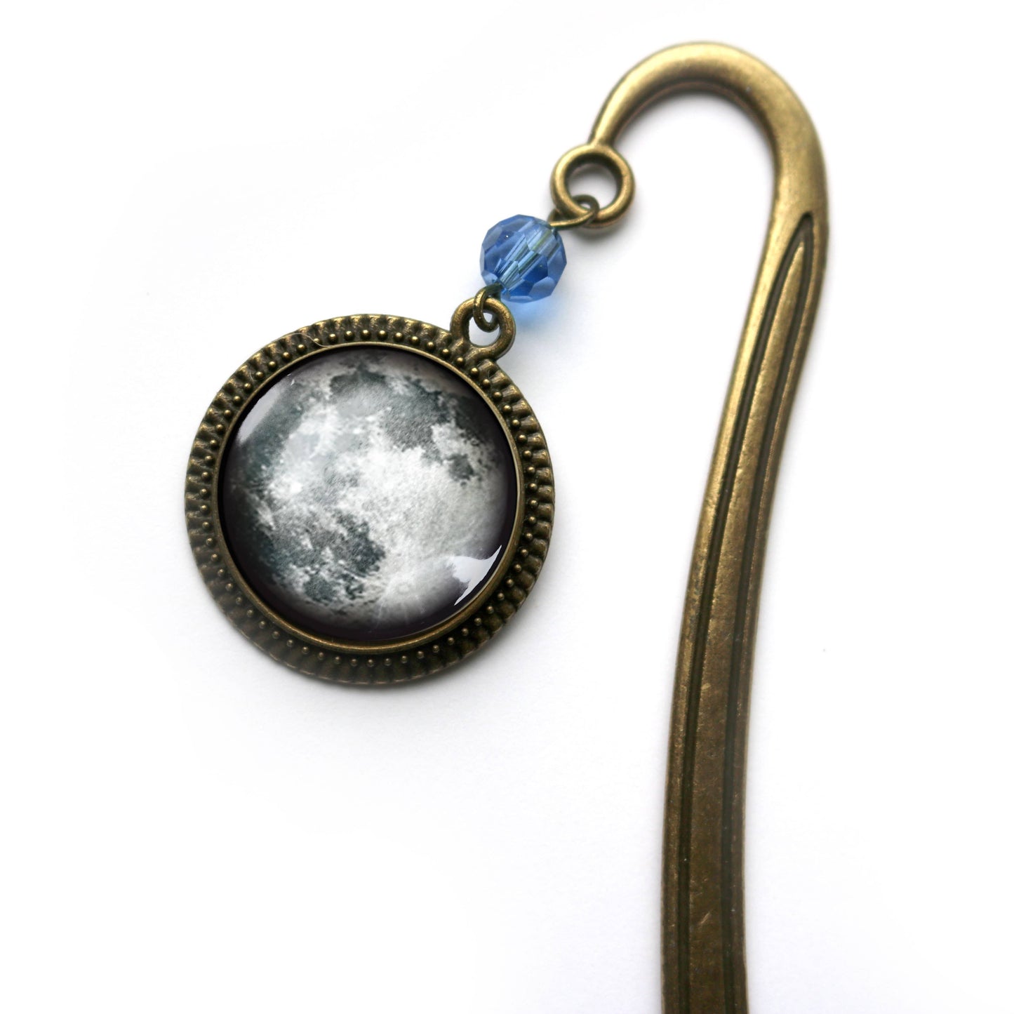 Full Moon Bookmark - Bronze and Glass Cabochon Book Hook