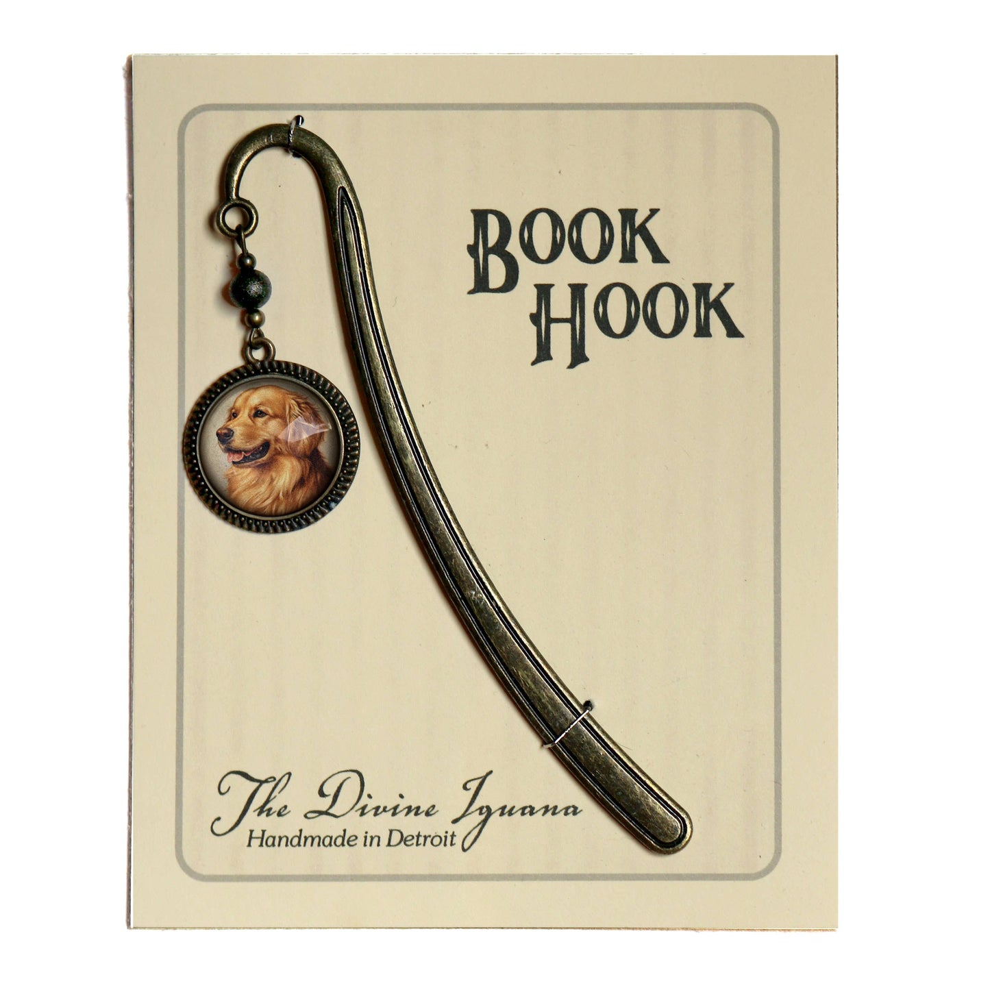 Golden Retriever Dog Bookmark - "Best Friends" - Bronze and Glass Cabochon