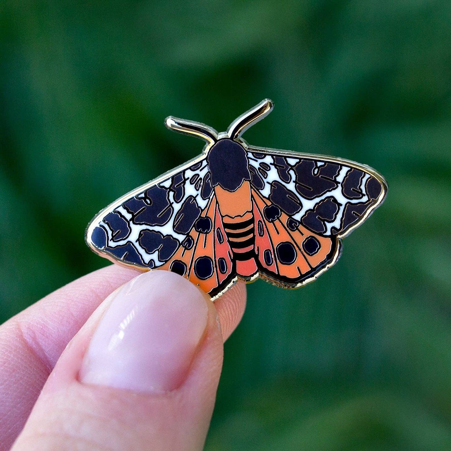 Garden Tiger Moth Enamel Pin - Gold Plated Nature Jewelry - Insect Brooch