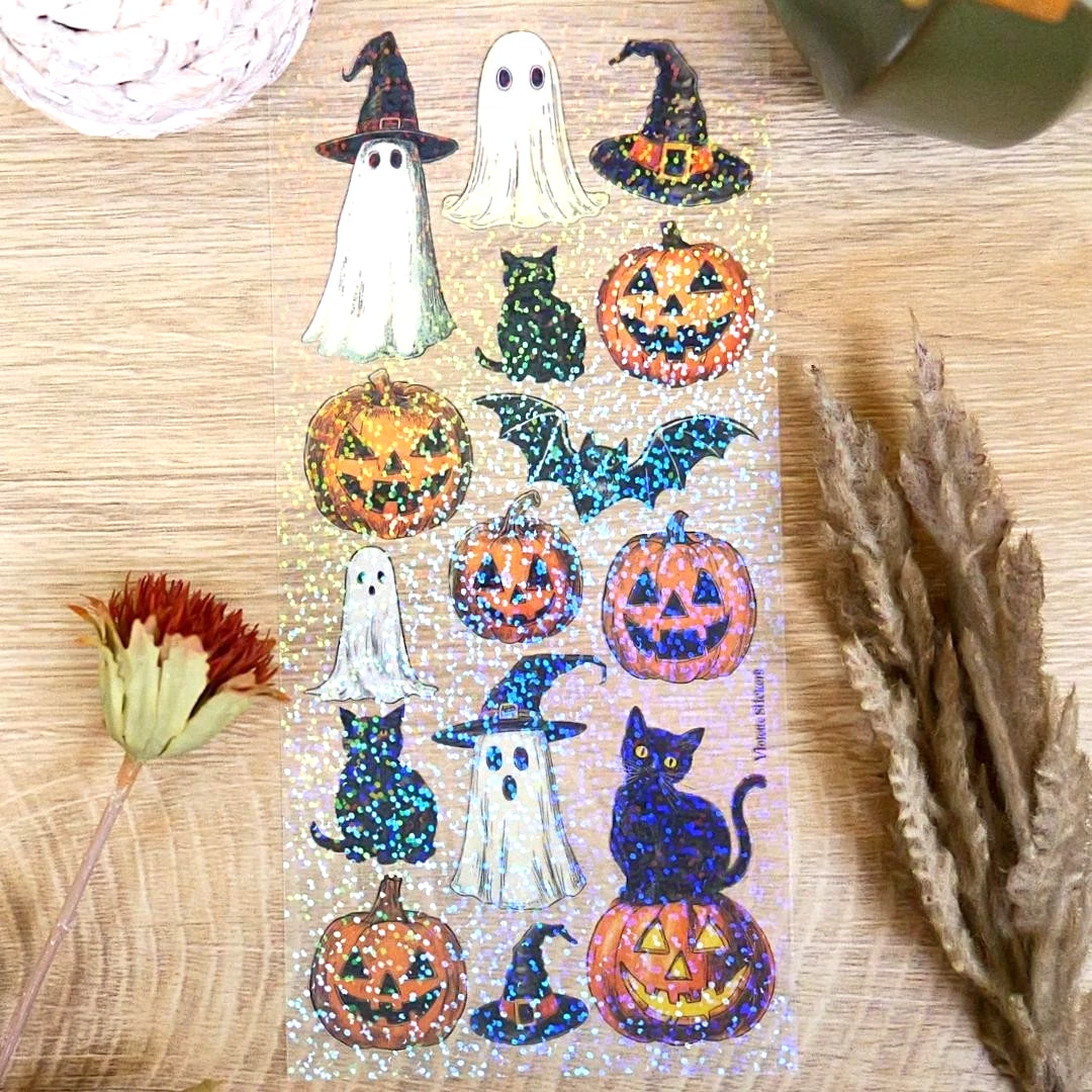 Violette Stickers - Crystal Pumpkin and Cat Stickers - 2 Sticker Sheets