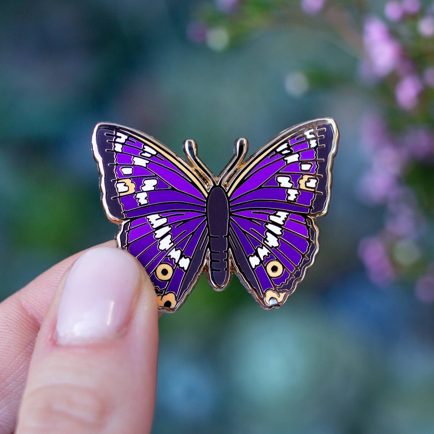 Purple Emperor Butterfly Enamel Pin - Gold Plated Nature Jewelry - Garden Insect Brooch