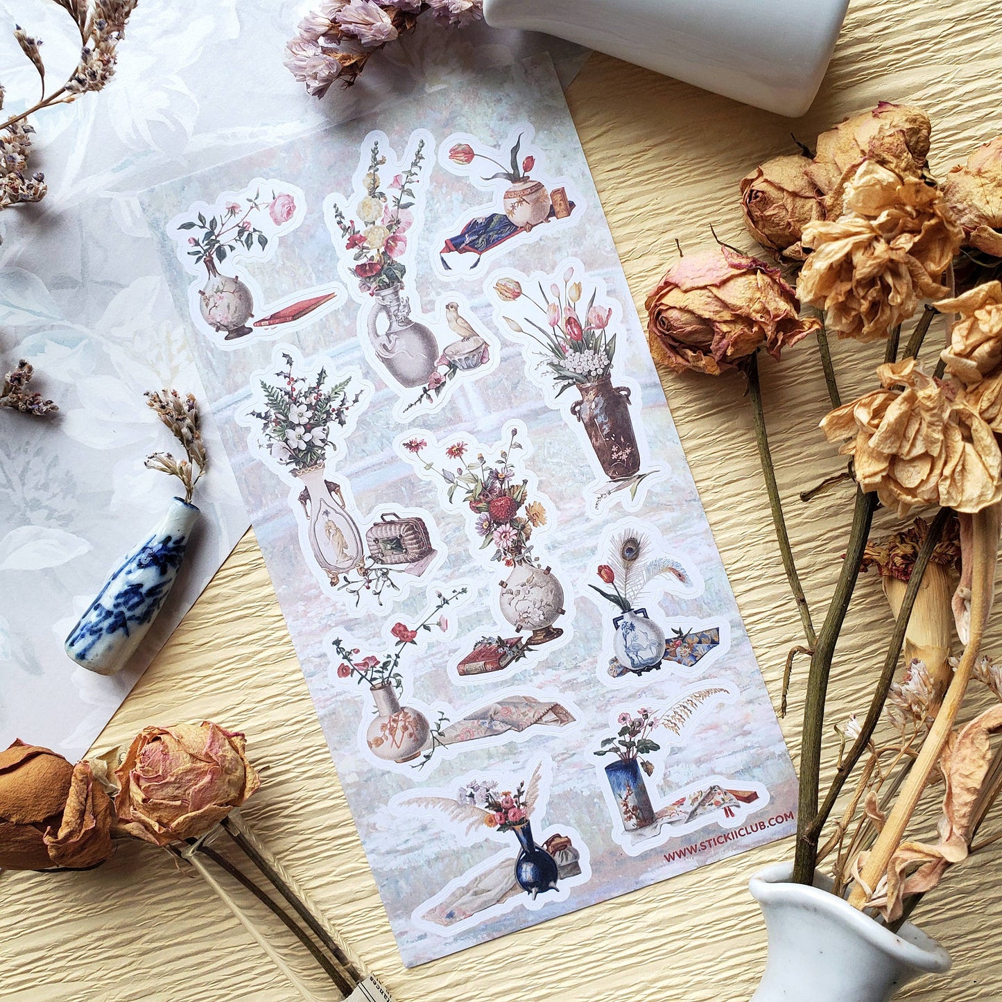 Vintage Bouquet Stickers - 1 Floral Sticker Sheet for Stationary, Scrapbooking, & More