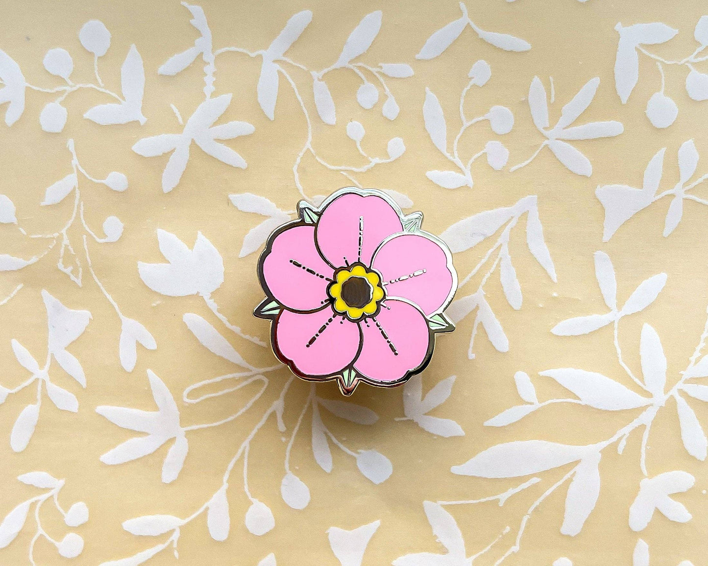 Mini Pink Strawberry Flower Enamel Pin - Gold Plated Base
