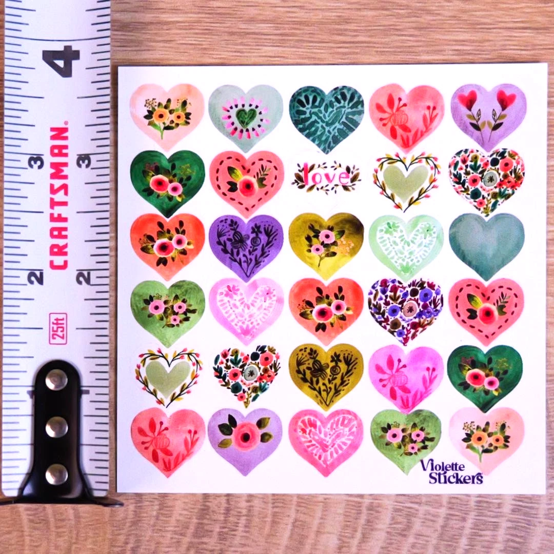 Country Heart Stickers - Flower Hearts Sticker Sheets
