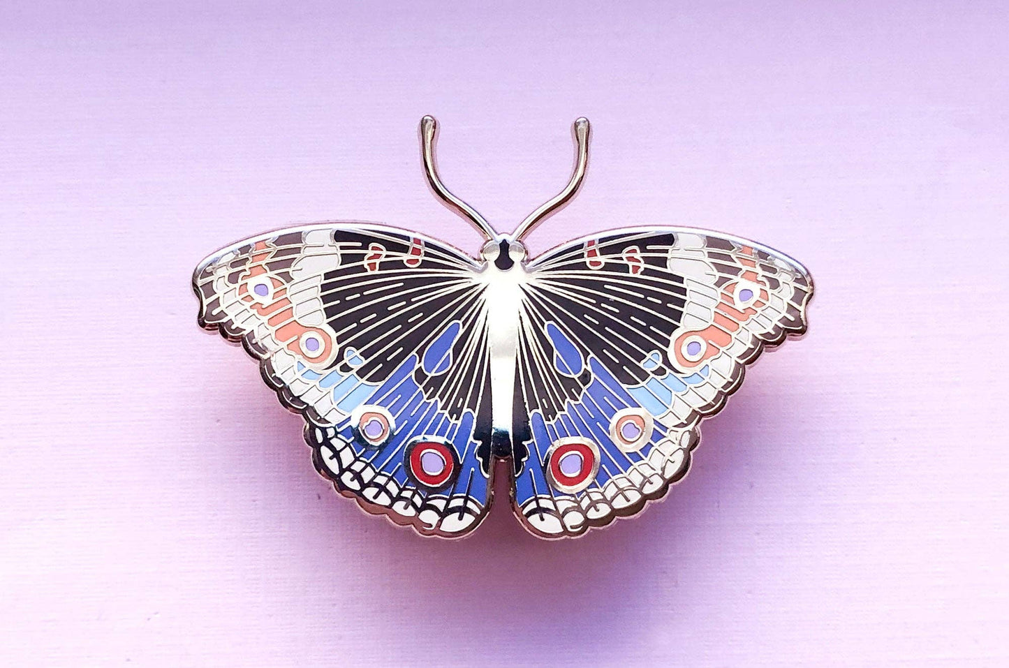 Blue Pansy Butterfly Enamel Pin - Gold Plated Base