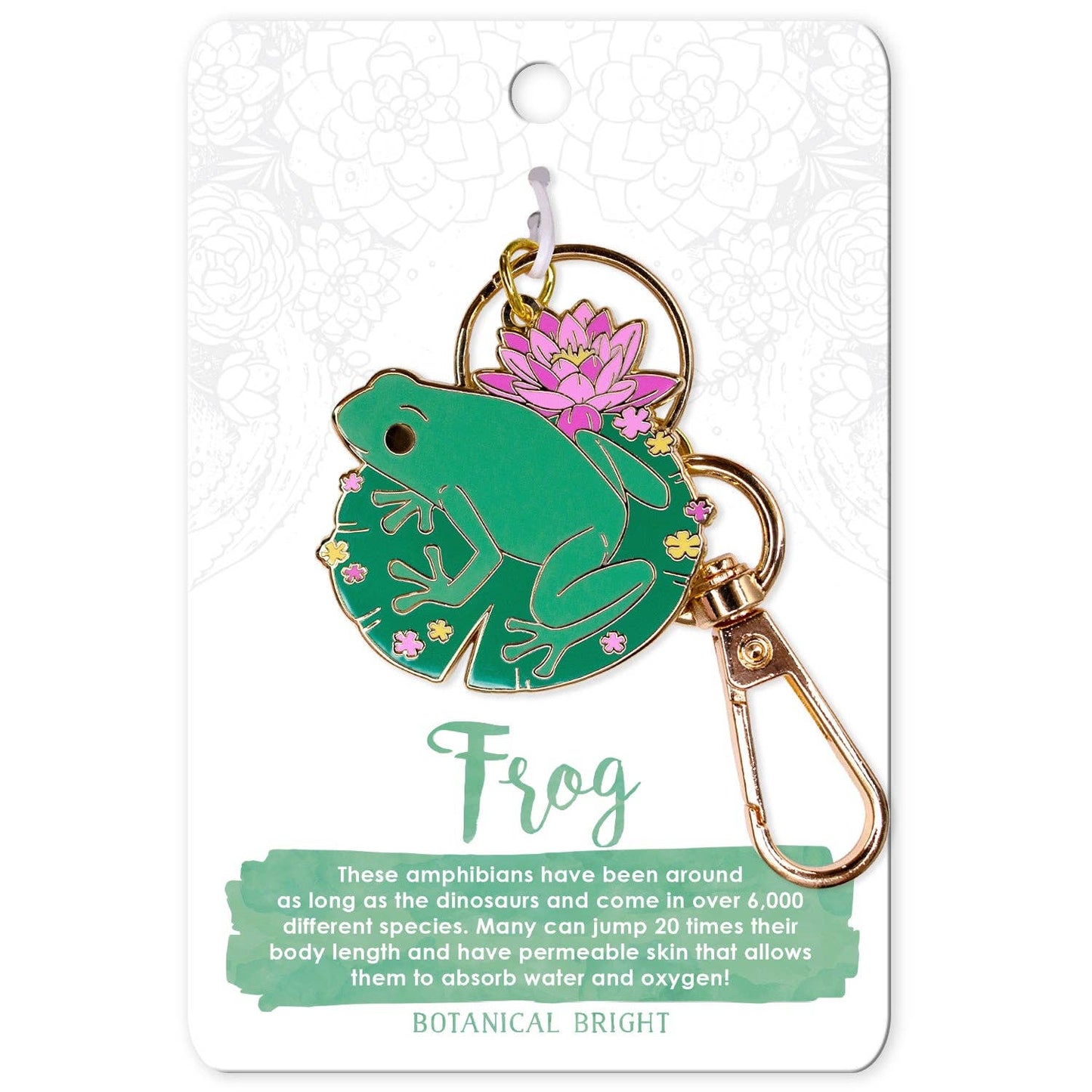 Frog and Water Lily Enamel Keychain with Key Clip