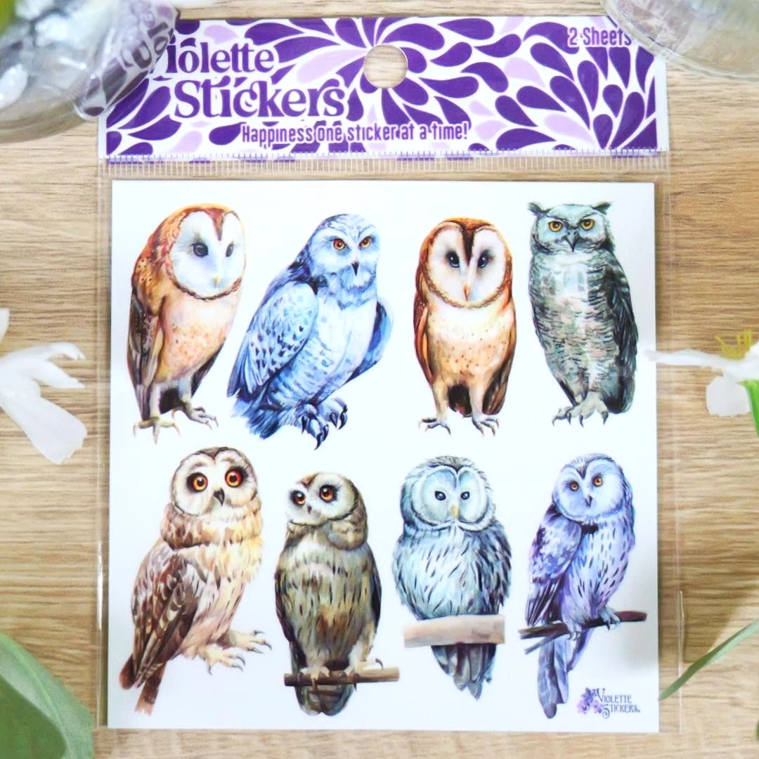 Real Owl Stickers - 2 Sticker Sheets for Stationary, Scrapbooking, & More