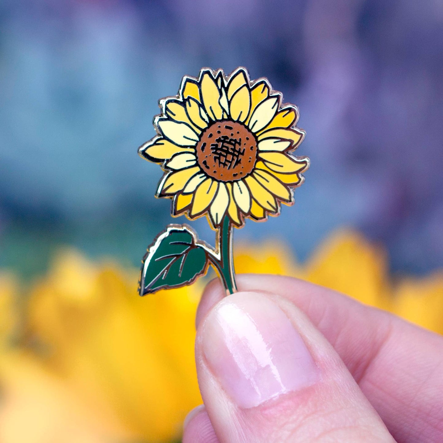 Sunflower Enamel Pin - Gold Plated Floral Nature Jewelry - Garden Flower Brooch