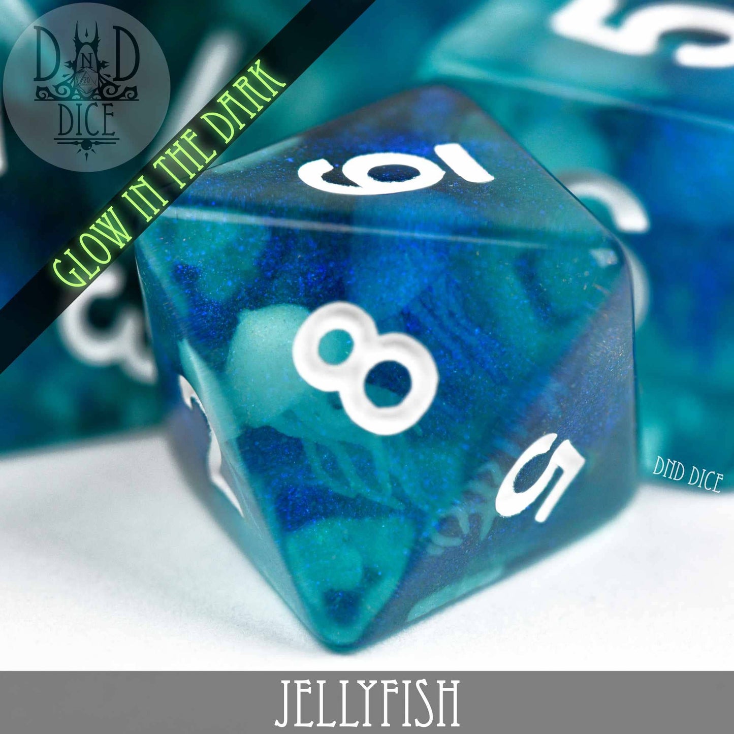 Dice Set - Jellyfish - Glow in the Dark - 7 Resin Dice