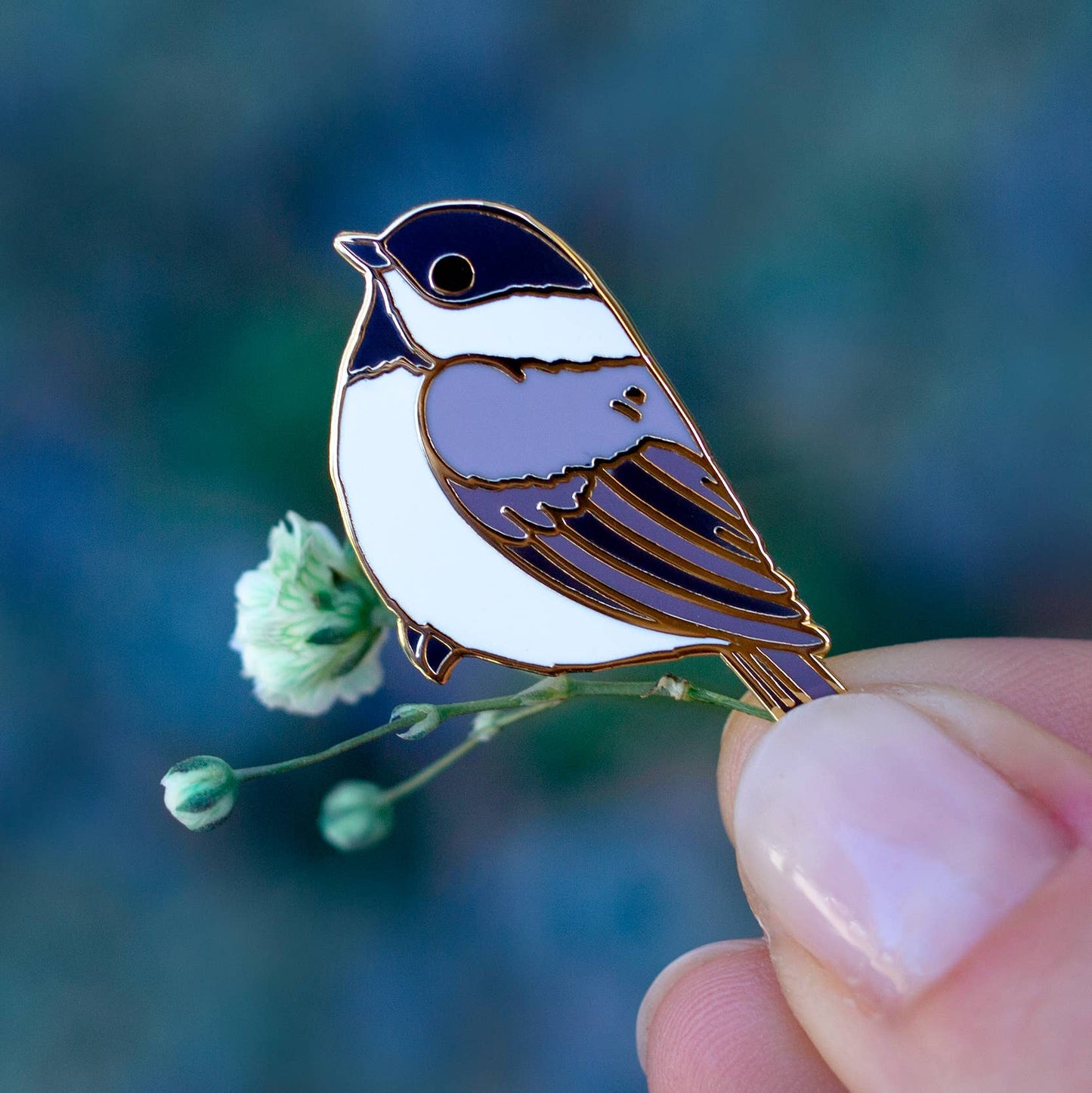 Chickadee Bird Enamel Pin - Gold Plated Natre Jewelry - Wildlife Brooch