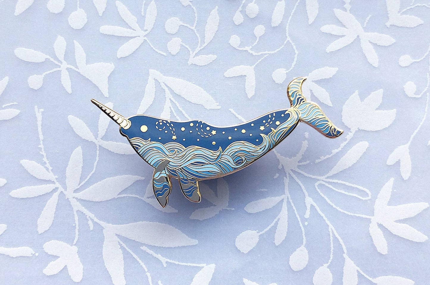 Narwhal Enamel Pin - "Star Wanderer" - Gold Plated Base
