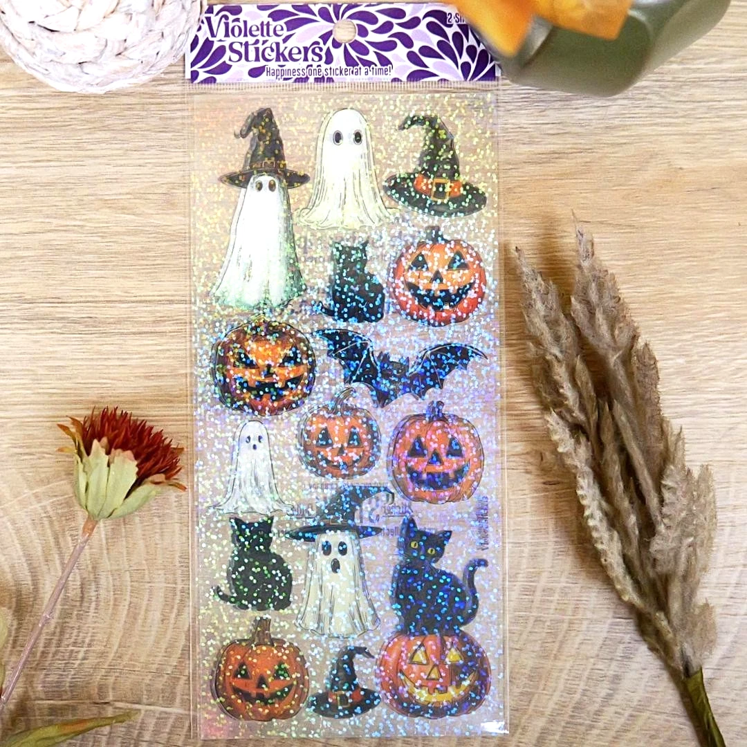 Violette Stickers - Crystal Pumpkin and Cat Stickers - 2 Sticker Sheets