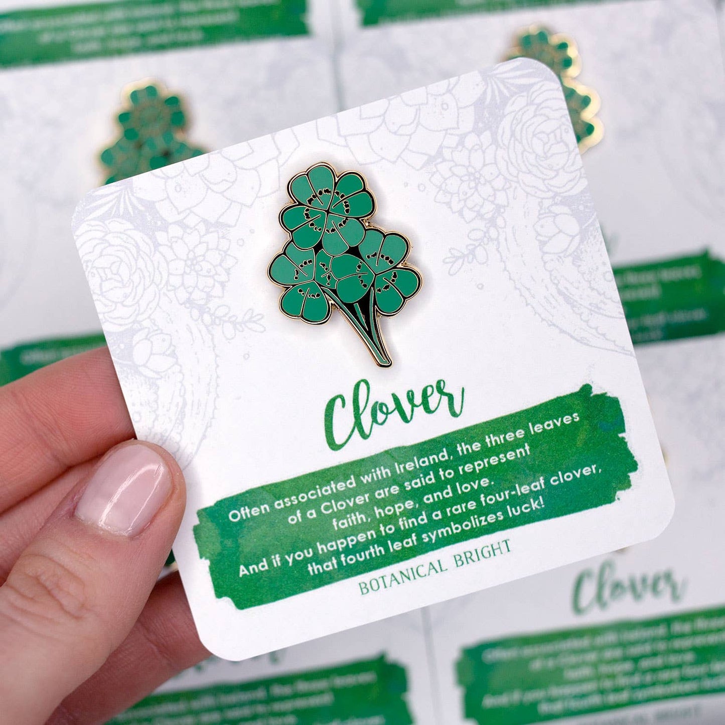 Four-Leaf Clover Enamel Pin - Gold Plated Nature Jewelry - 4-H Brooch