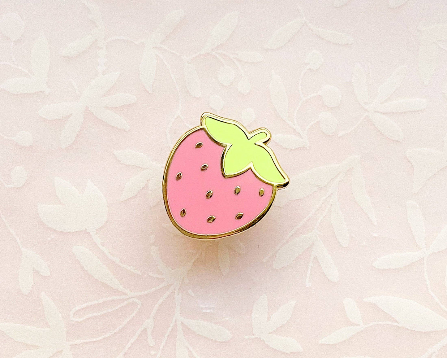 Mini Cute Strawberry Enamel Pin - Gold Plated Base