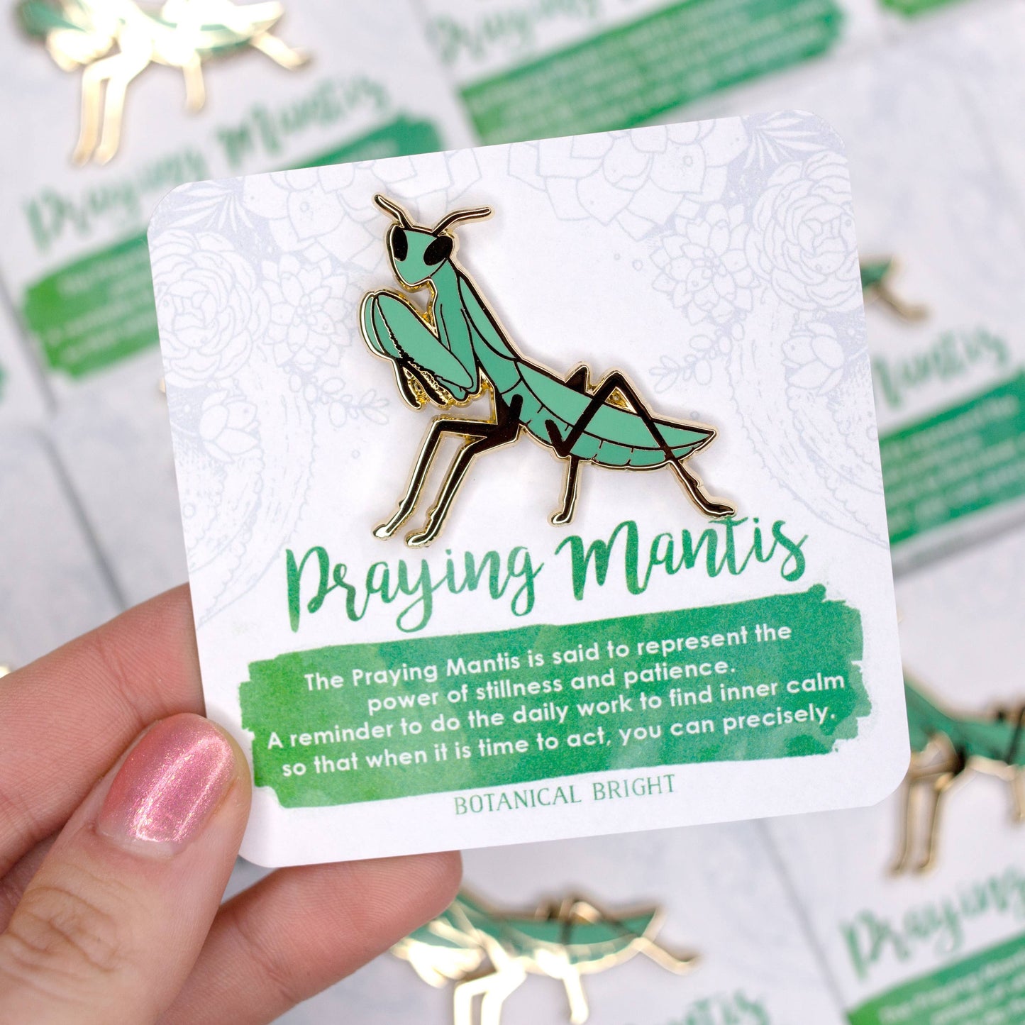 Praying Mantis Enamel Pin - Gold Plated Base