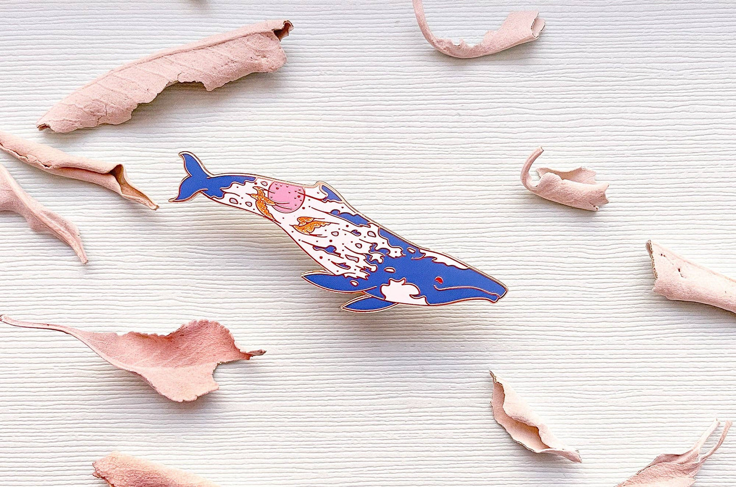 Sunrise Gray Whale Pin - "The Radiant Sky" - Gold Plated Base