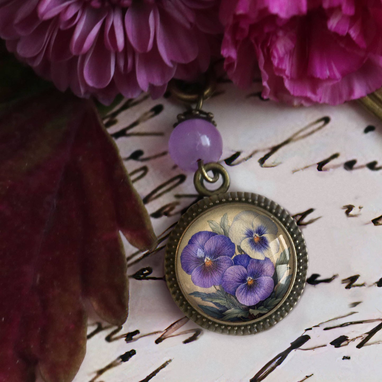 Purple Pansies Flowers Bookmark - Spring Floral - Bronze