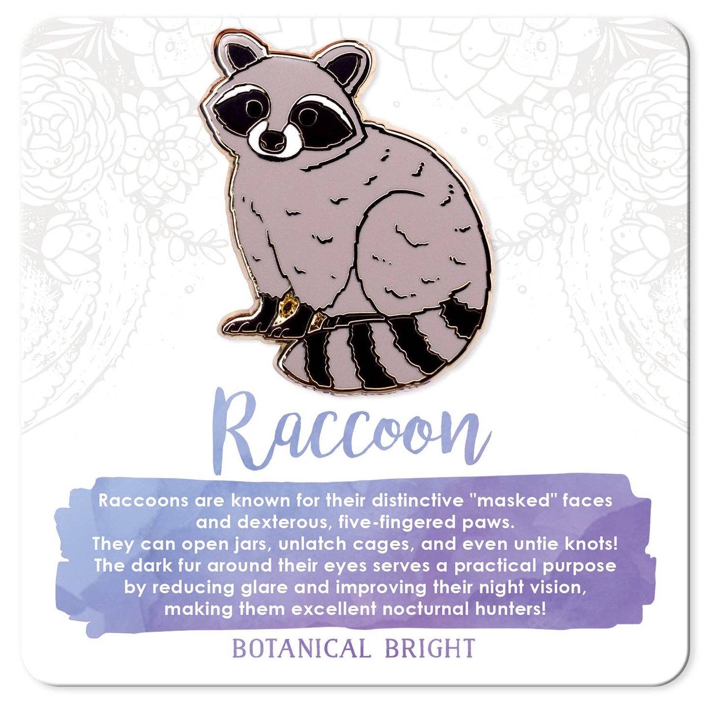 Raccoon Animal Enamel Pin - Gold Plated Nature Jewelry