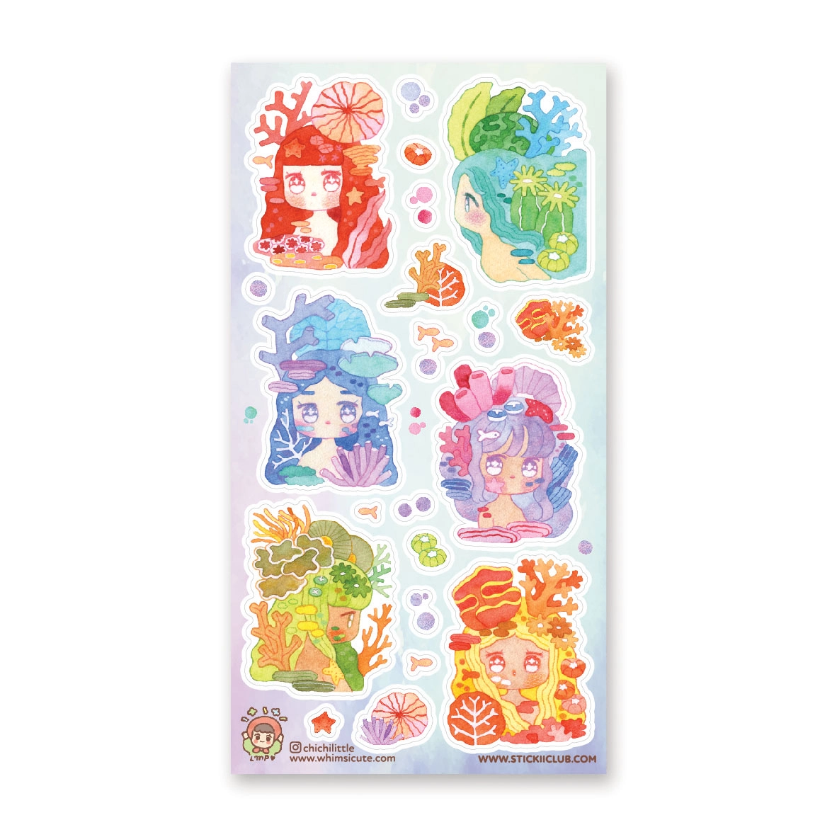 Colorful Coral Girls Sticker Sheet - Mermaids