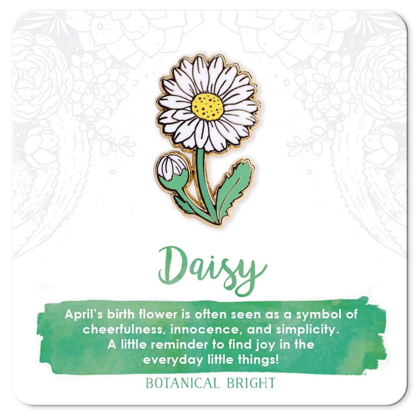 Daisy Enamel Pin - April Birth Flower - Gold Plated Base