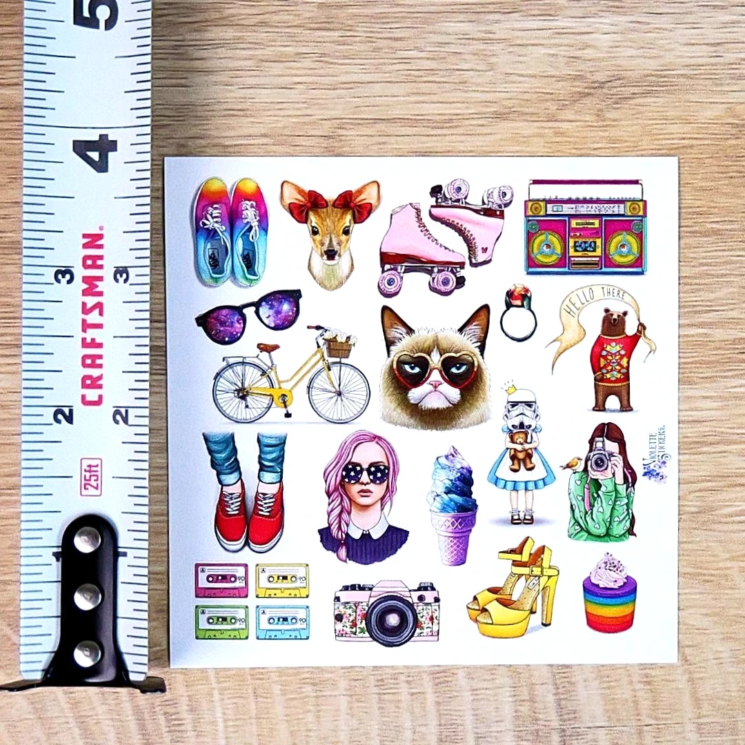 1980s Nostagia Stickers - Retro & Vintage Grumpy Cat Sticker Sheets