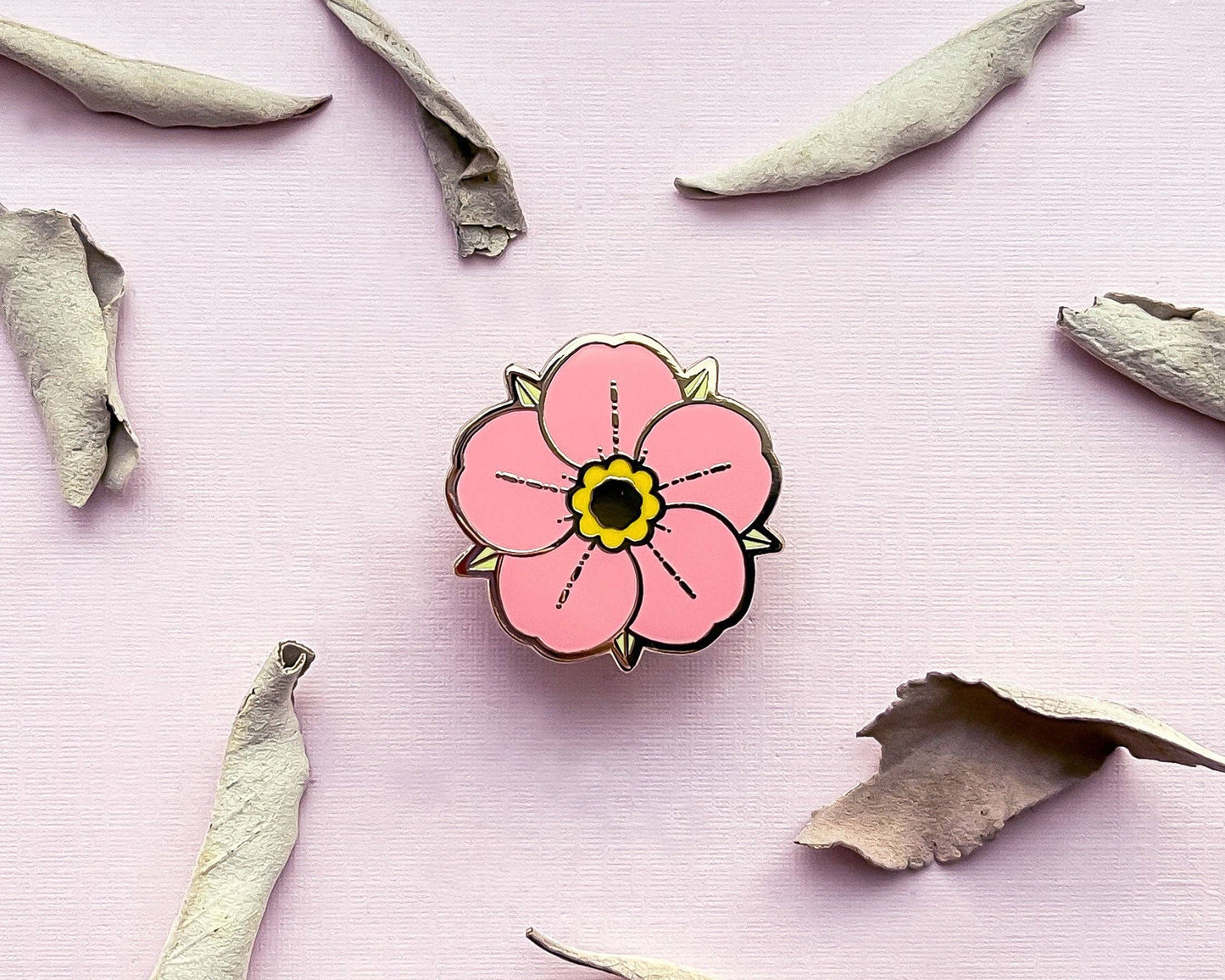 Mini Pink Strawberry Flower Enamel Pin - Gold Plated Base