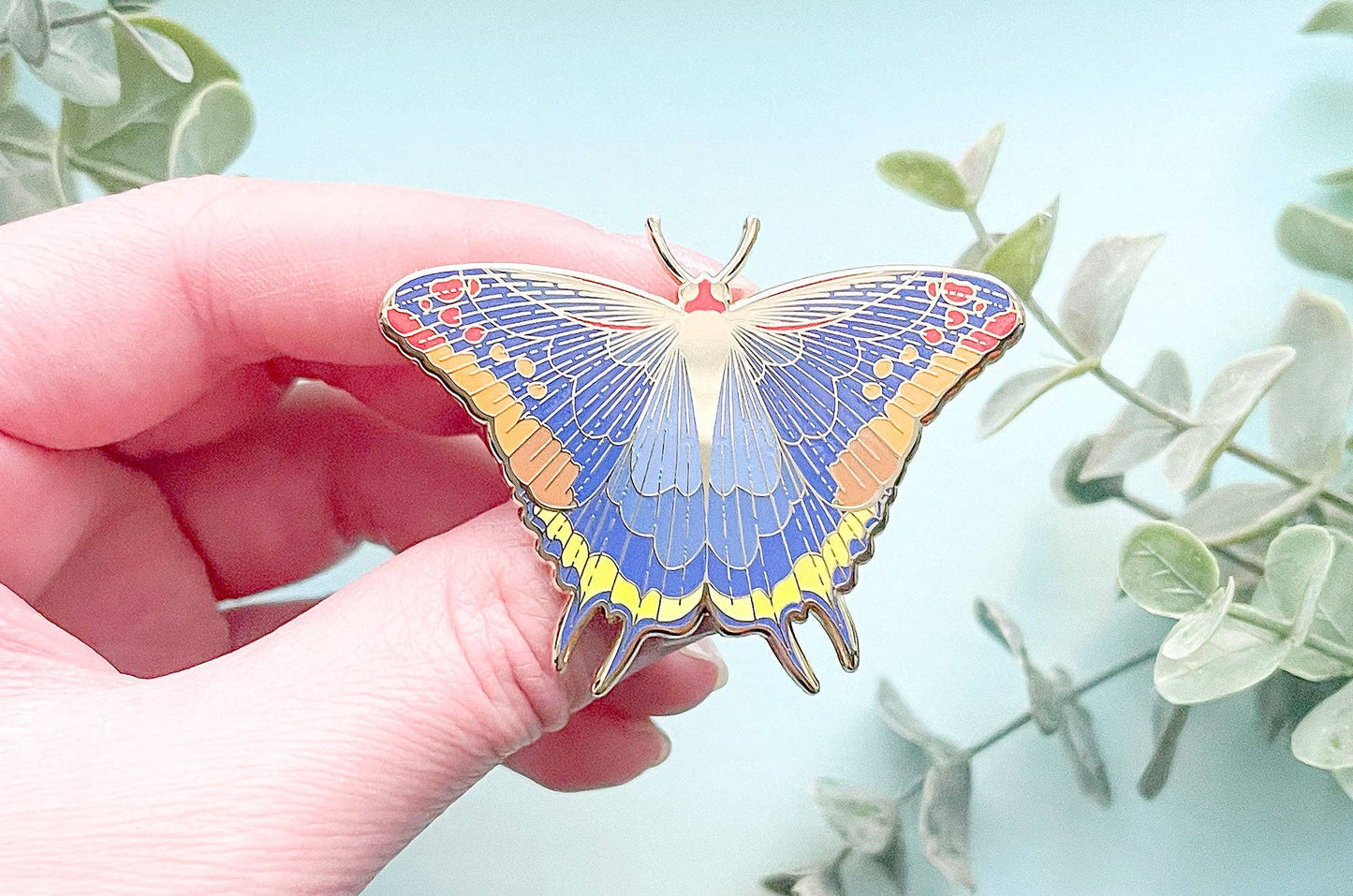 Two-Tailed Pasha Butterfly Enamel Pin - Gold Plated Base