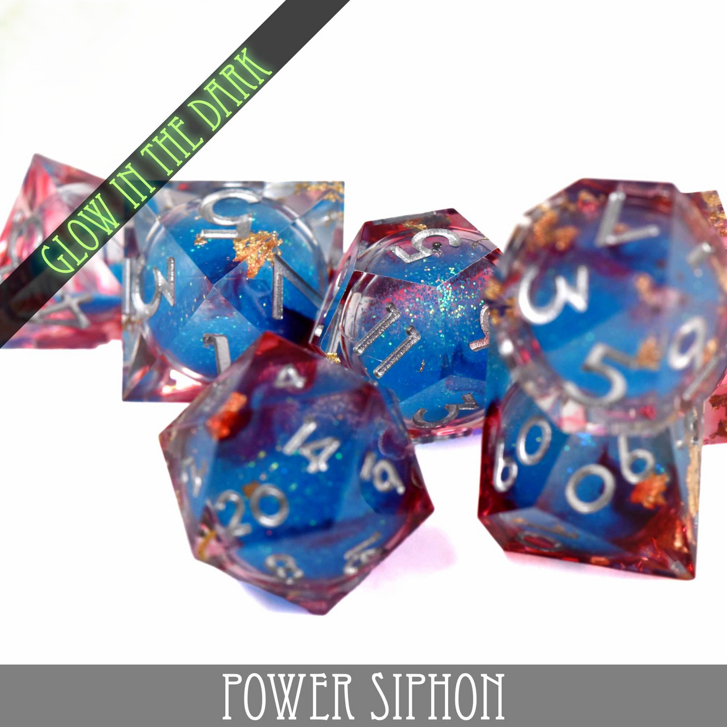 Dice Set - Power Siphon - Liquid Core - Glow in the Dark - 7 Resin Dice