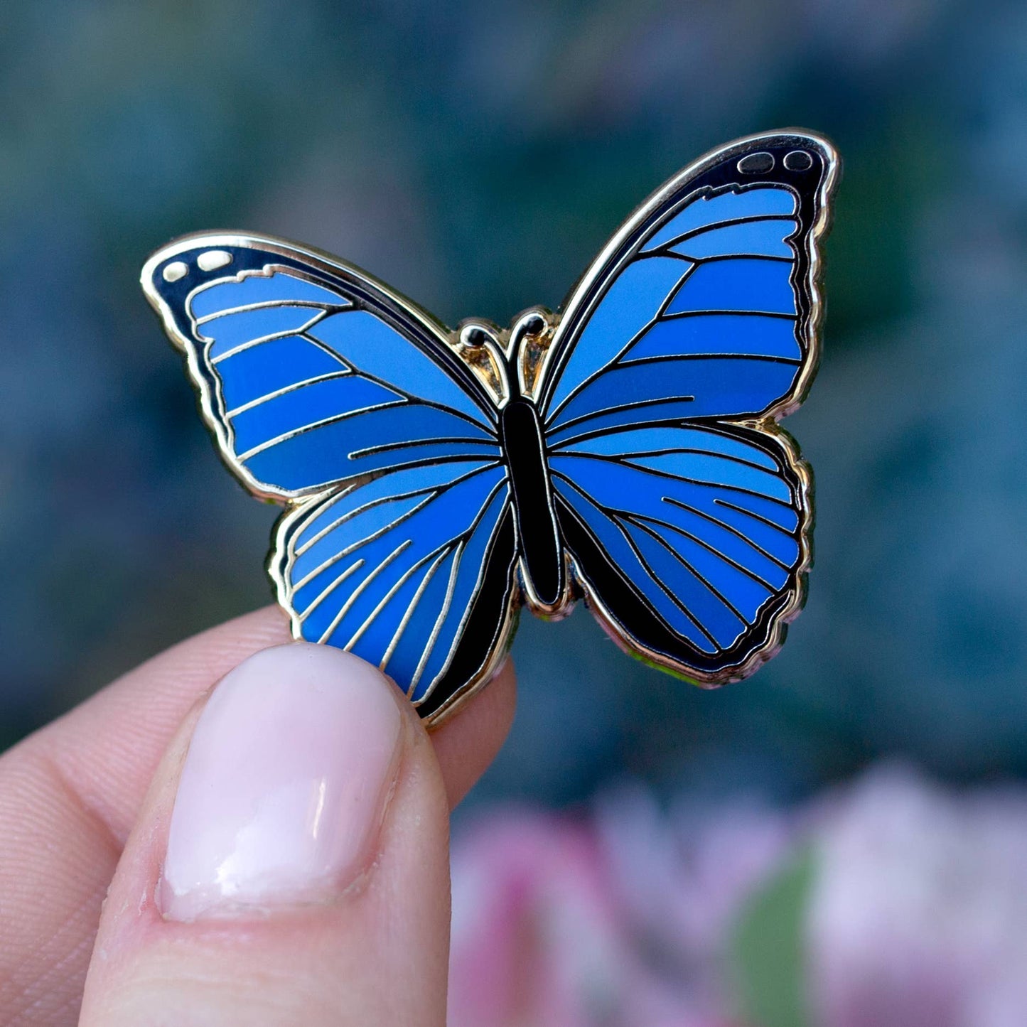 Blue Morpho Butterfly Enamel Pin - Gold Plated Nature Jewelry - Garden Insect Brooch