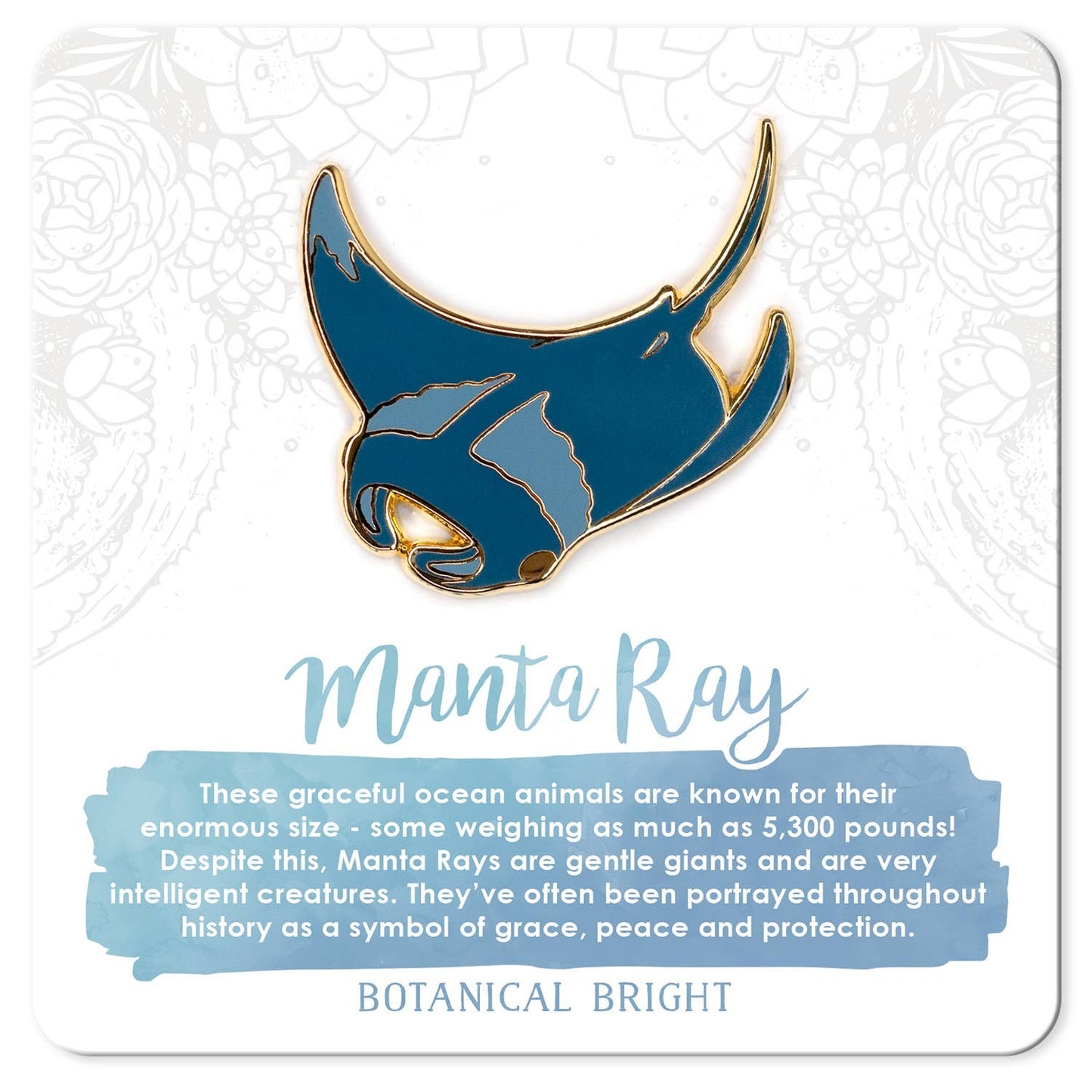 Manta Ray Enamel Pin - Gold Plated Base