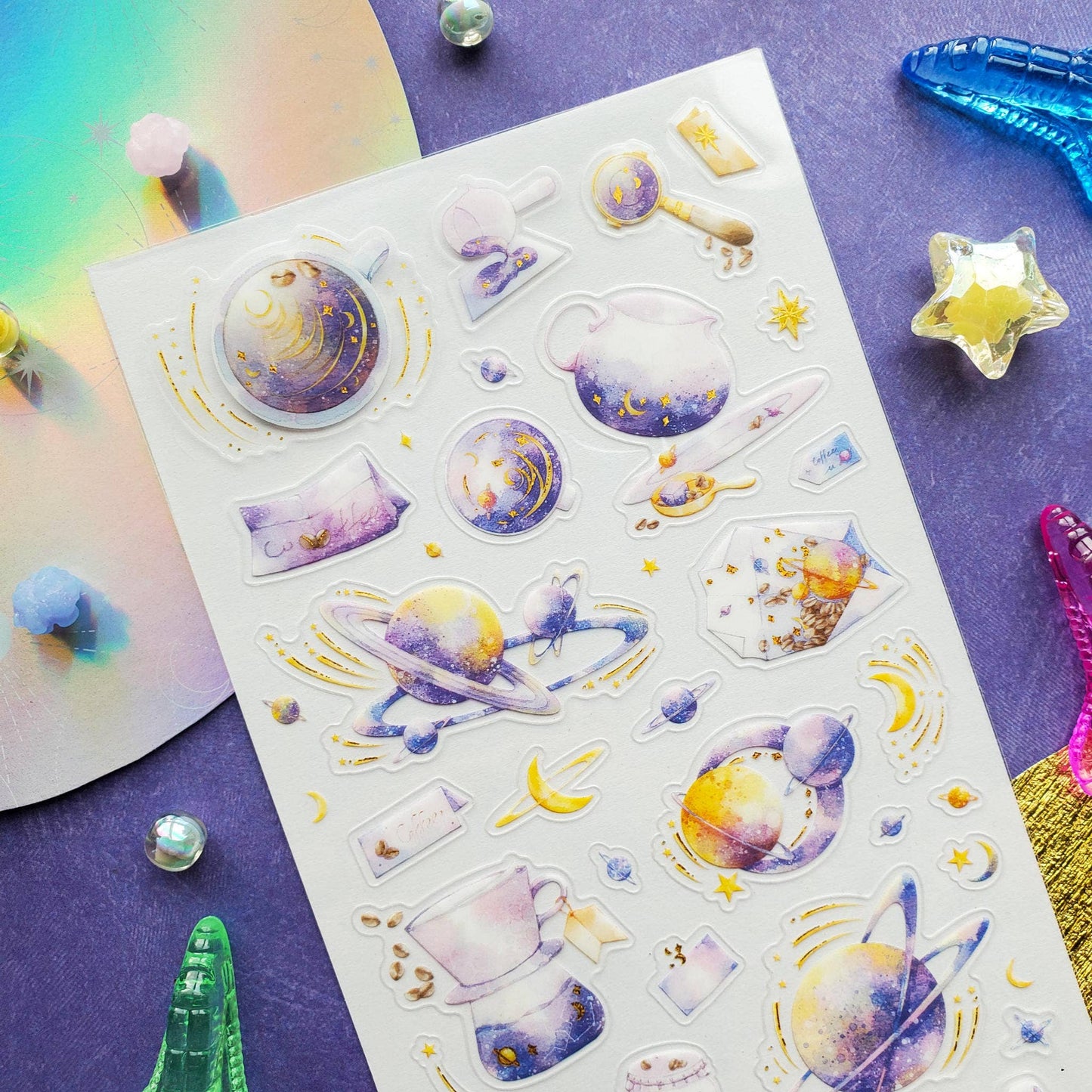 Celestial Coffee - Sticker Sheet - Planets, Moon, & Stars