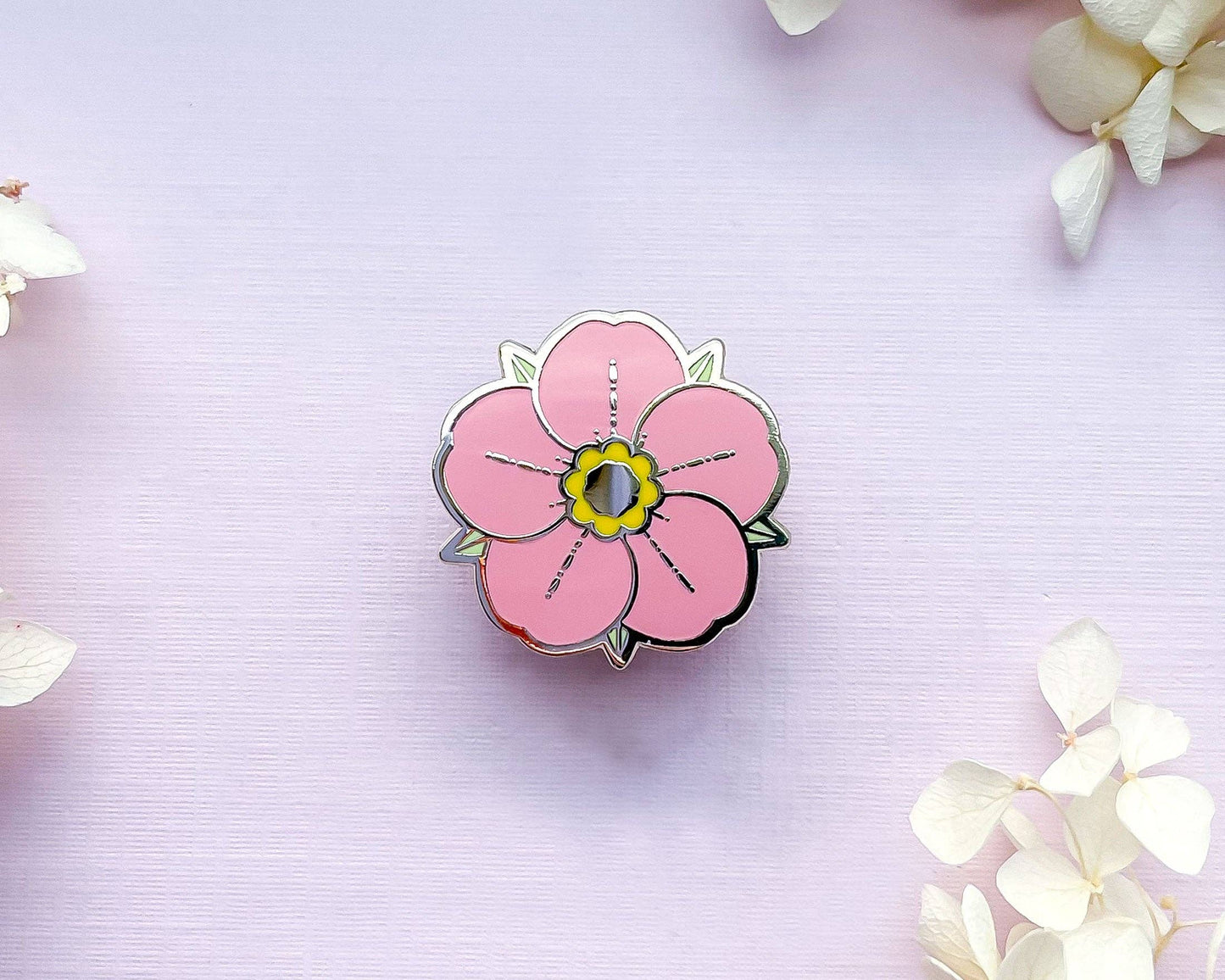 Mini Pink Strawberry Flower Enamel Pin - Gold Plated Base