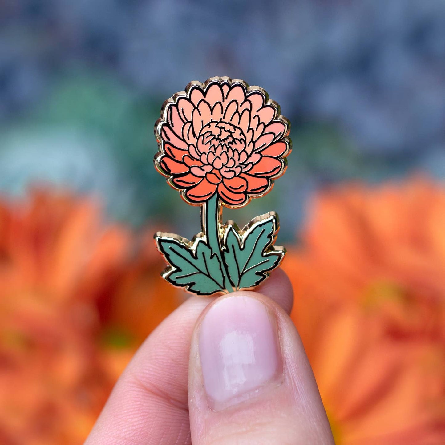 Chrysanthemum Enamel Pin - November Birth Flower - Gold Plated Nature Jewelry