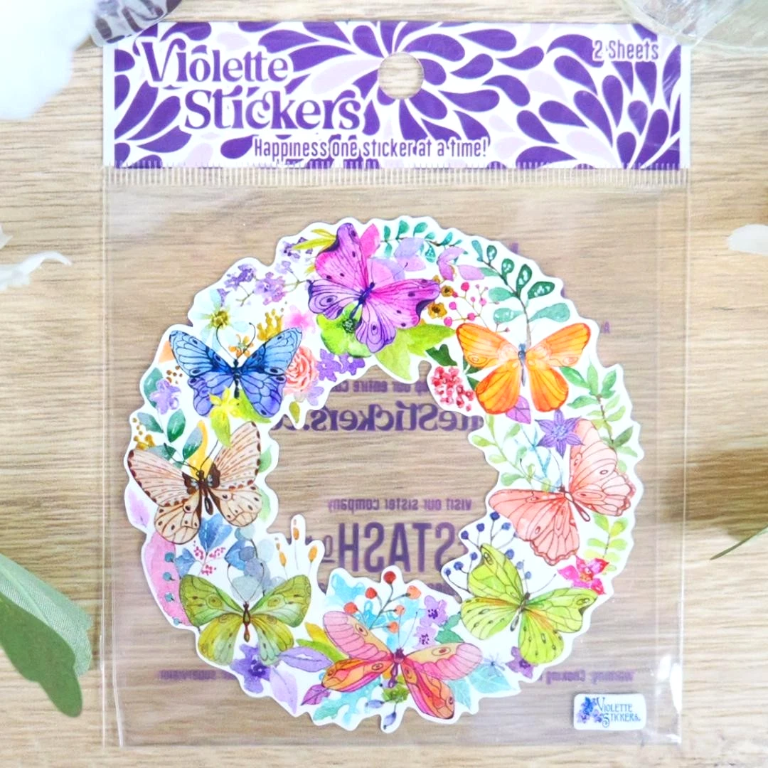 Large Butterfly Wreath Sticker - Transparent Background - Set of 2 Stickers for Scrapbooking & More