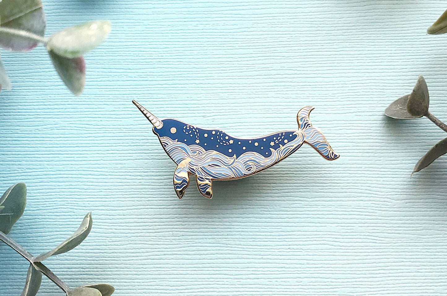 Narwhal Enamel Pin - "Star Wanderer" - Gold Plated Base
