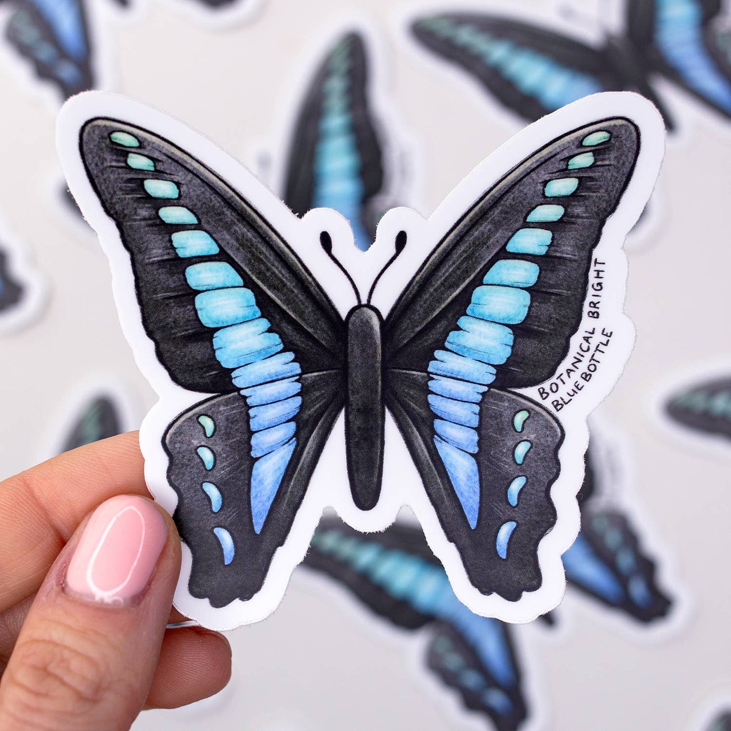 Bluebottle Butterfly Sticker - Waterproof Vinyl