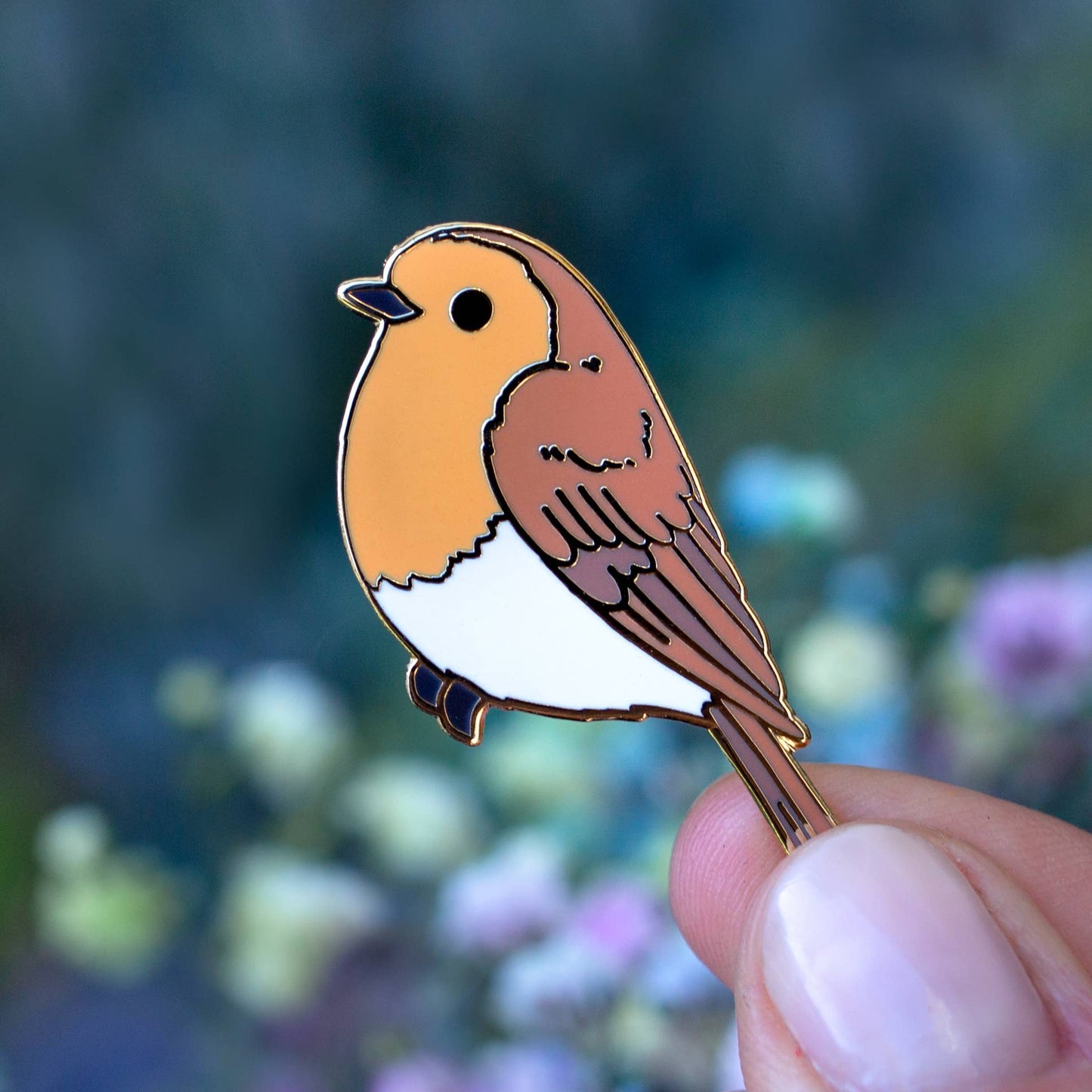 Robin Bird Enamel Pin - Gold Plated Nature Jewelry - Wildlife & Garden Brooch