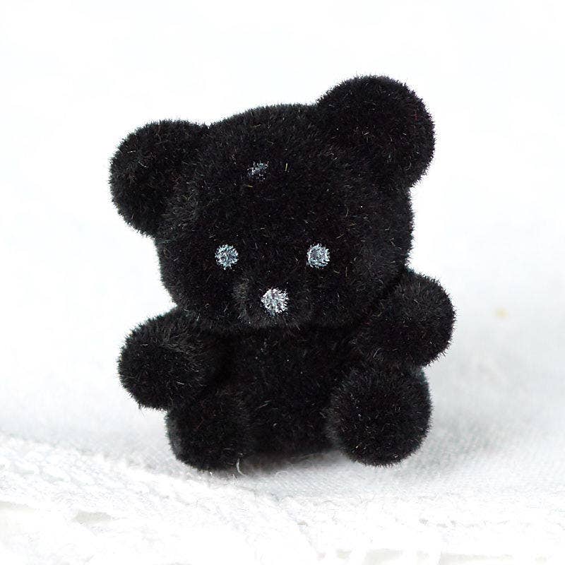1" Miniature Black Flocked Teddy Bears - Set of 4 - Halloween & Fall Crafts