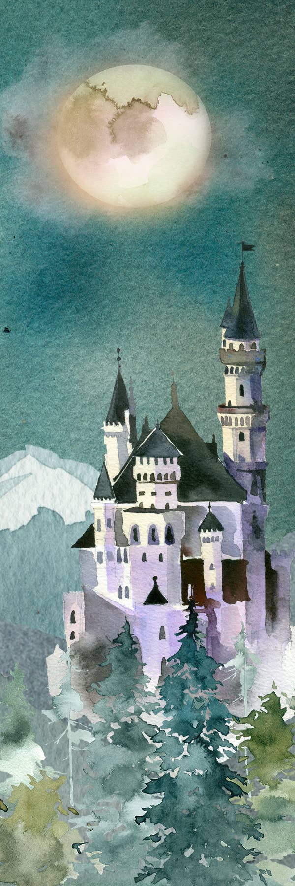 Fantasy Forest Castle Watercolor Bookmark - Cardstock