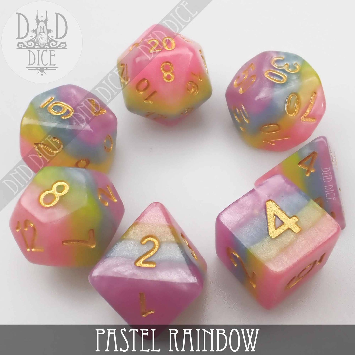 Dice Set - Pastel Rainbow - 7 Resin Dice