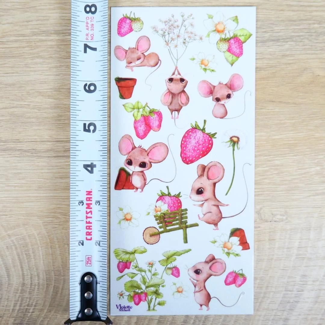 Strawberry Mice Vintage Stickers - 2 Sticker Sheets for Stationary, Scrapbooking, & More