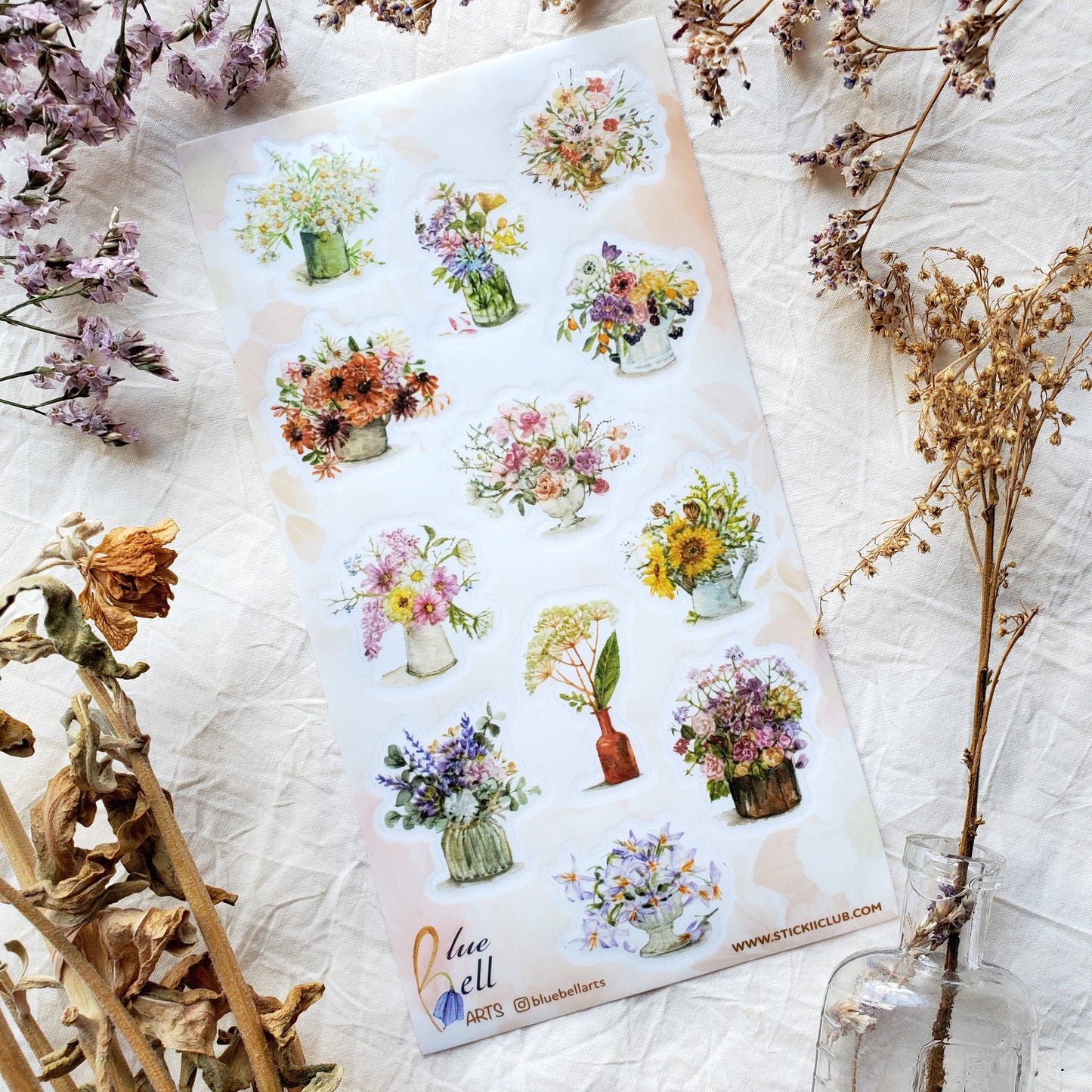 Watercolor Bouquets - Sticker Sheet - Flowers - Scrapbook - Diary - Planner